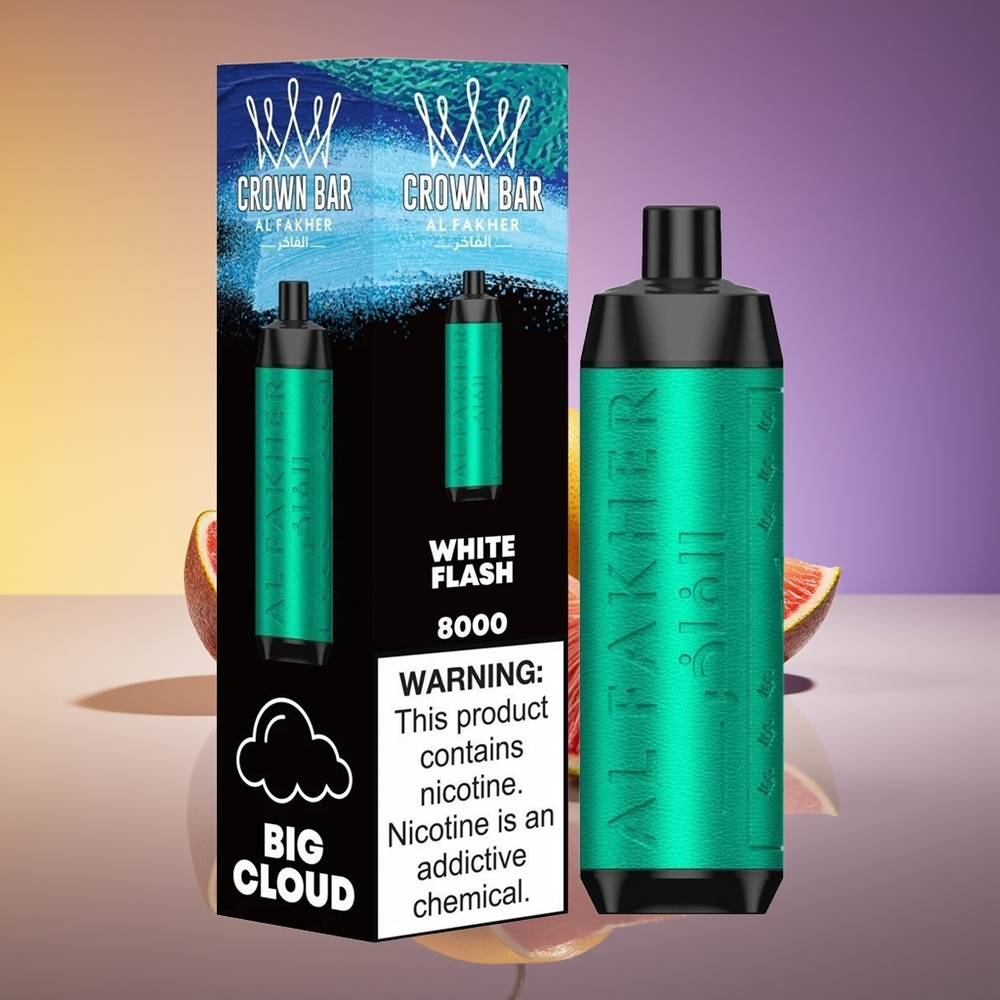 Al Fakher Crown Bar 8000 Crystal Ağız Kompakt və İncə White Flash
