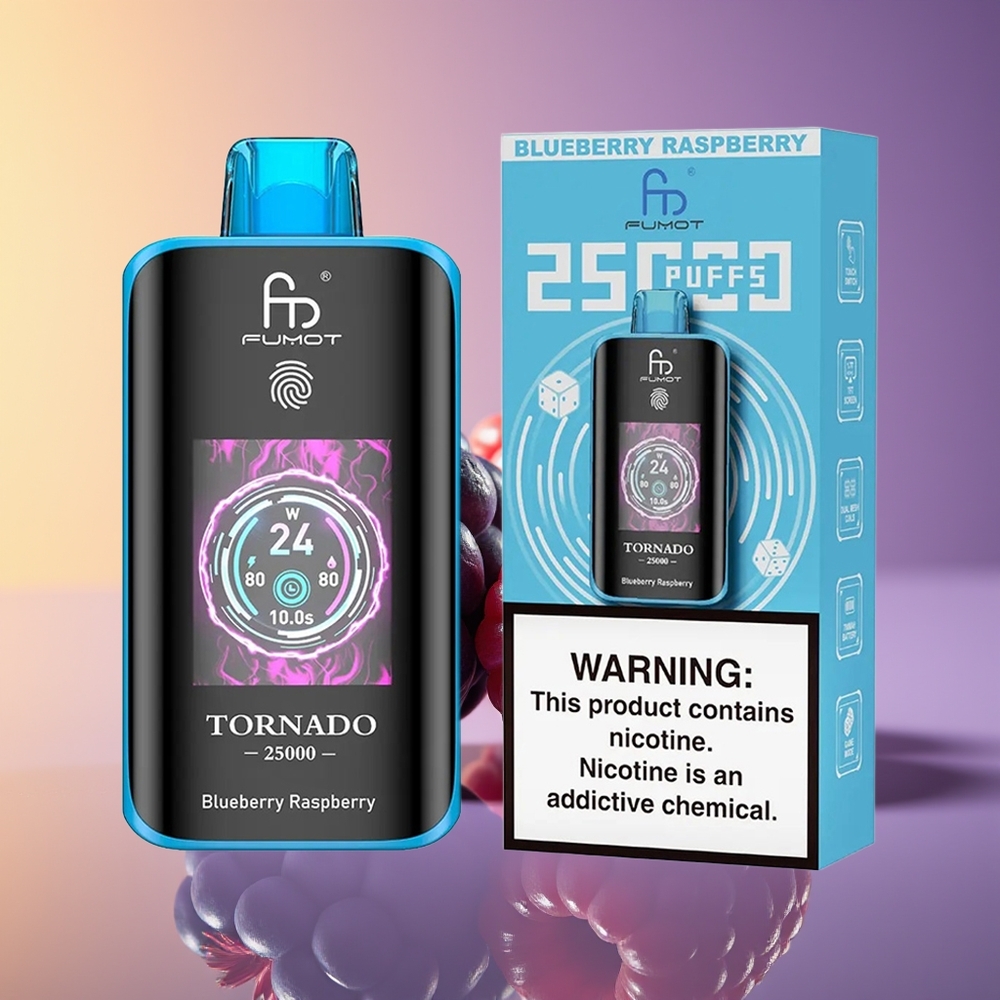 Fumot Tornado 25000 Puff HD Ekran Göyəmürü Ahududu