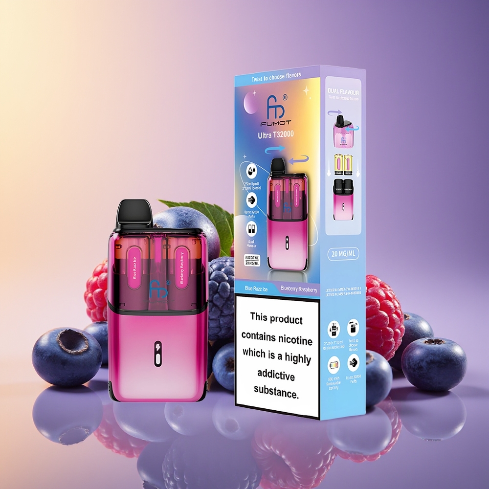 Fumot Ultra T32000 32000 Mesh Məftunçuluq Buzlu Göy Giləmeyvə Ahududu