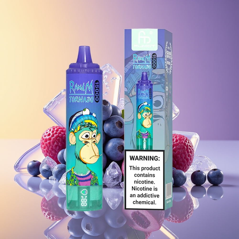 RandM Fumot Tornado 15000 Püflər Birdəfəlik Vape Mavi Giləmeyvə Buz Üzərində