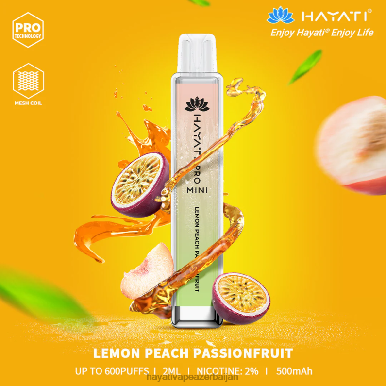 Hayati Pro Mini birdəfəlik limon şaftalı ehtiras meyvəsi 6TZ6F28 Hayati Flavours Azerbaijan