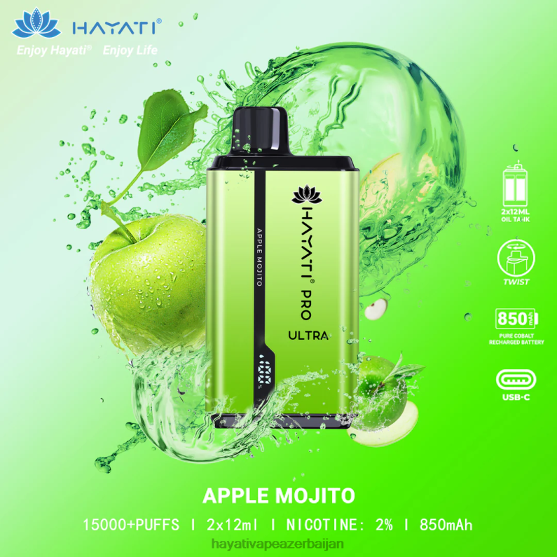 Hayati Pro Ultra birdəfəlik 15000 puf alma mojito 6TZ6F200 Hayati Flavour Vapes