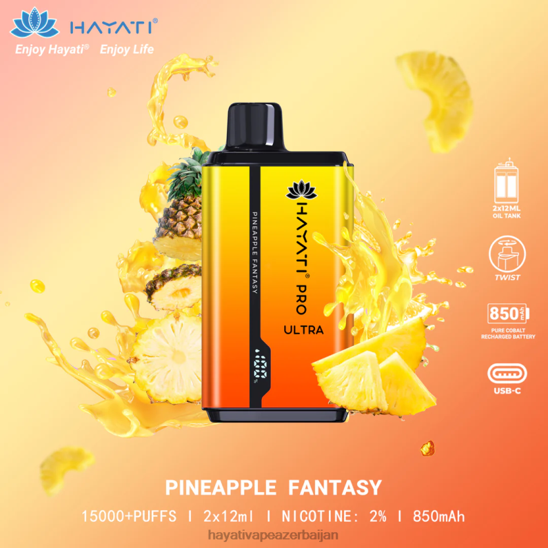 Hayati Pro Ultra birdəfəlik 15000 puf ananas fantaziyası 6TZ6F208 Hayati Flavours Azerbaijan