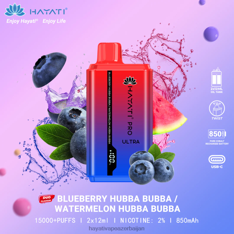 Hayati Pro Ultra birdəfəlik 15000 puf blueberry hubba bubba/qarpız hubba bubba 6TZ6F217 Hayati Vape Review