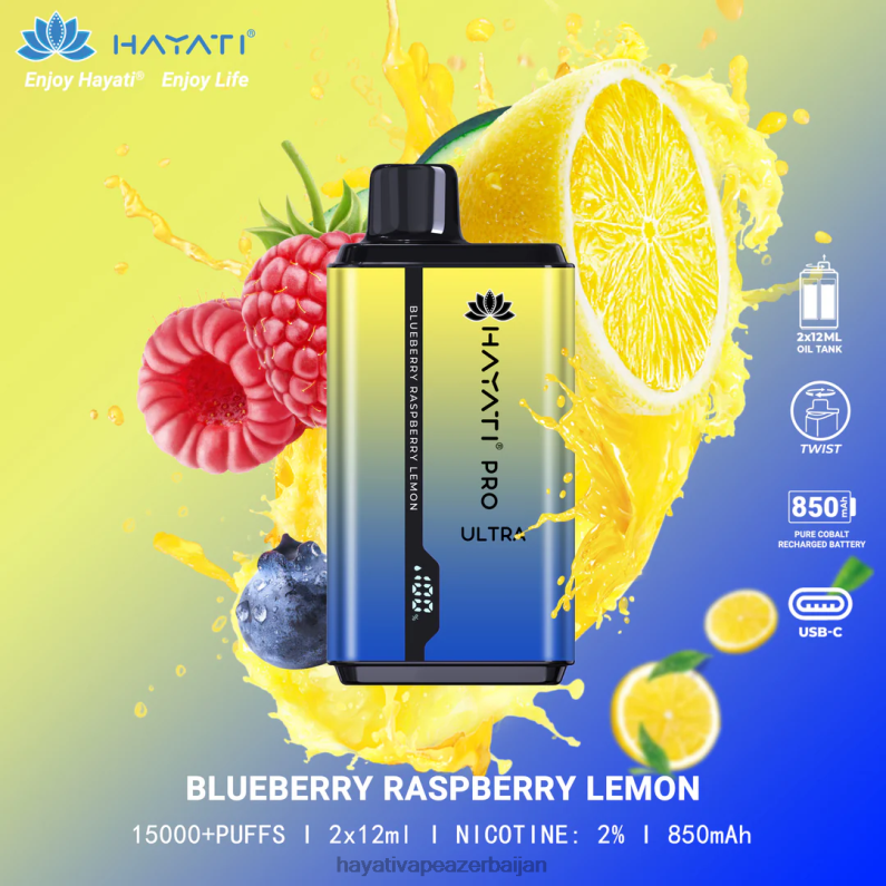 Hayati Pro Ultra birdəfəlik 15000 puf blueberry moruq limonu 6TZ6F197 Hayati Vape Review