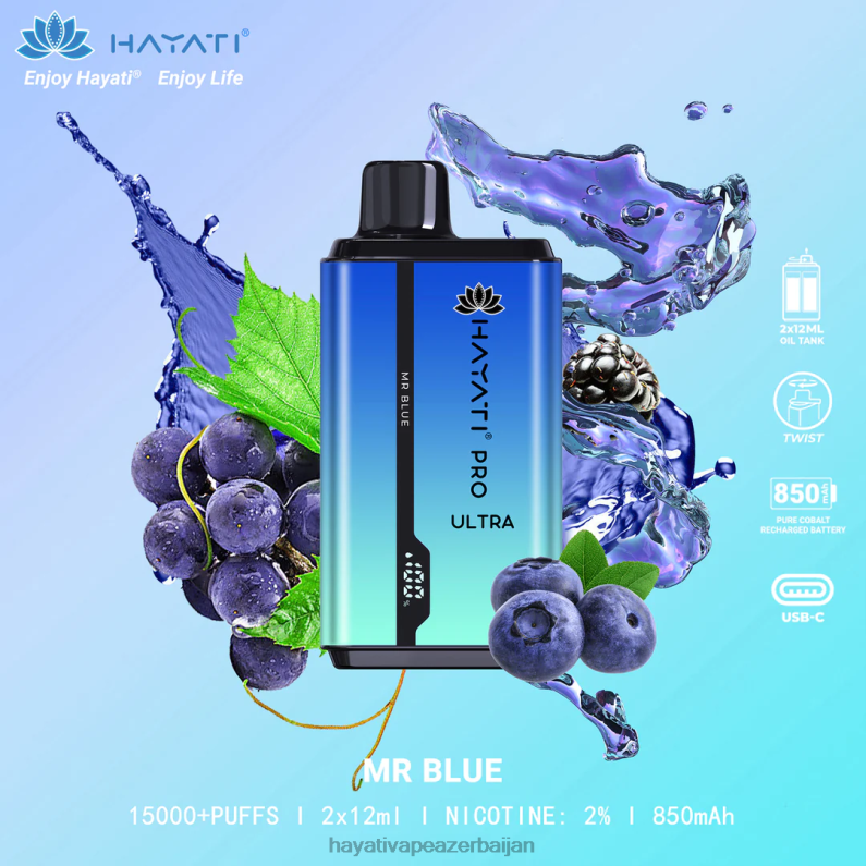 Hayati Pro Ultra birdəfəlik 15000 puf cənab mavi 6TZ6F207 Hayati Vape Review