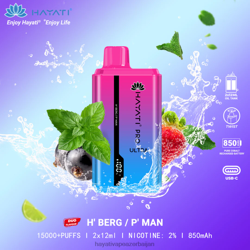Hayati Pro Ultra birdəfəlik 15000 puf h'berg/p' man 6TZ6F219 Hayati Flavour List