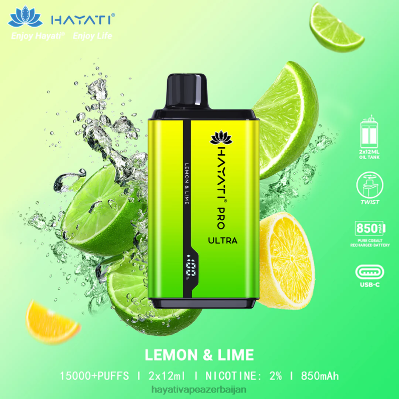 Hayati Pro Ultra birdəfəlik 15000 puf limon və əhəng 6TZ6F203 Hayati Vape Azerbaijan