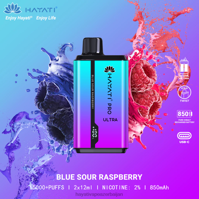 Hayati Pro Ultra birdəfəlik 15000 puf mavi turş moruq 6TZ6F195 Hayati Vape Liquid