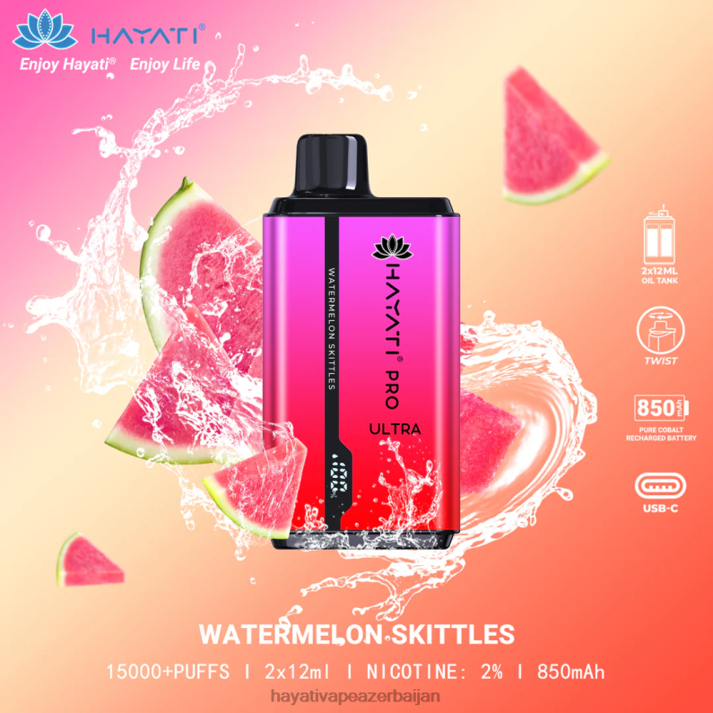 Hayati Pro Ultra birdəfəlik 15000 puf qarpız kəpəkləri 6TZ6F215 Hayati Vape Liquid