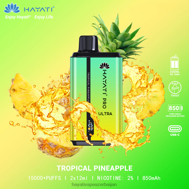 Hayati Pro Ultra birdəfəlik 15000 puf tropik ananas 6TZ6F213 Hayati Vape Azerbaijan