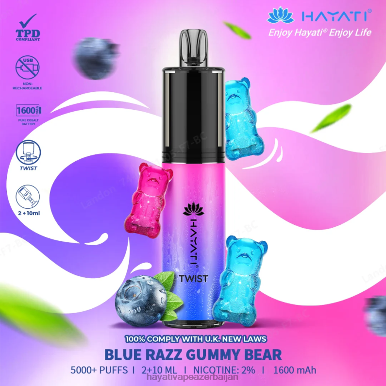 Hayati Twist birdəfəlik mavi razz saqqızlı ayı 6TZ6F64 Hayati Vape Flavours