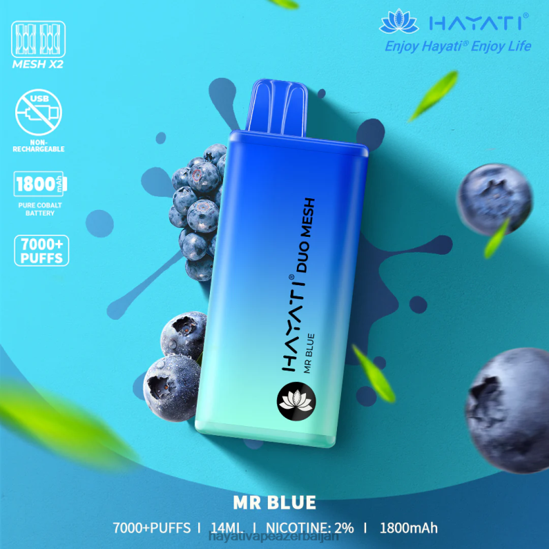 Hayati Duo Mesh birdəfəlik cənab mavi 6TZ6F174 Hayati Vape Flavours