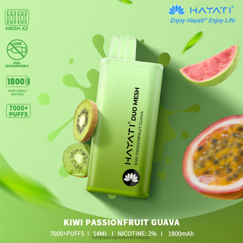 Hayati Duo Mesh birdəfəlik kivi ehtiraslı guava 6TZ6F173 Hayati Vape Azerbaijan