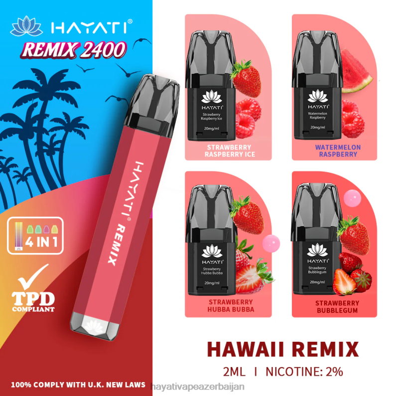 Hayati Remix əvvəlcədən doldurulmuş pod sistemi 2400 puf havay remiksi 6TZ6F54 Hayati Vape Flavours